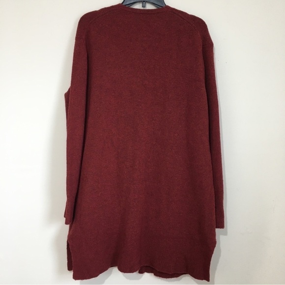 Madewell maroon merino wool blend open front relaxed Fit long knit cardigan - Picture 3 of 16
